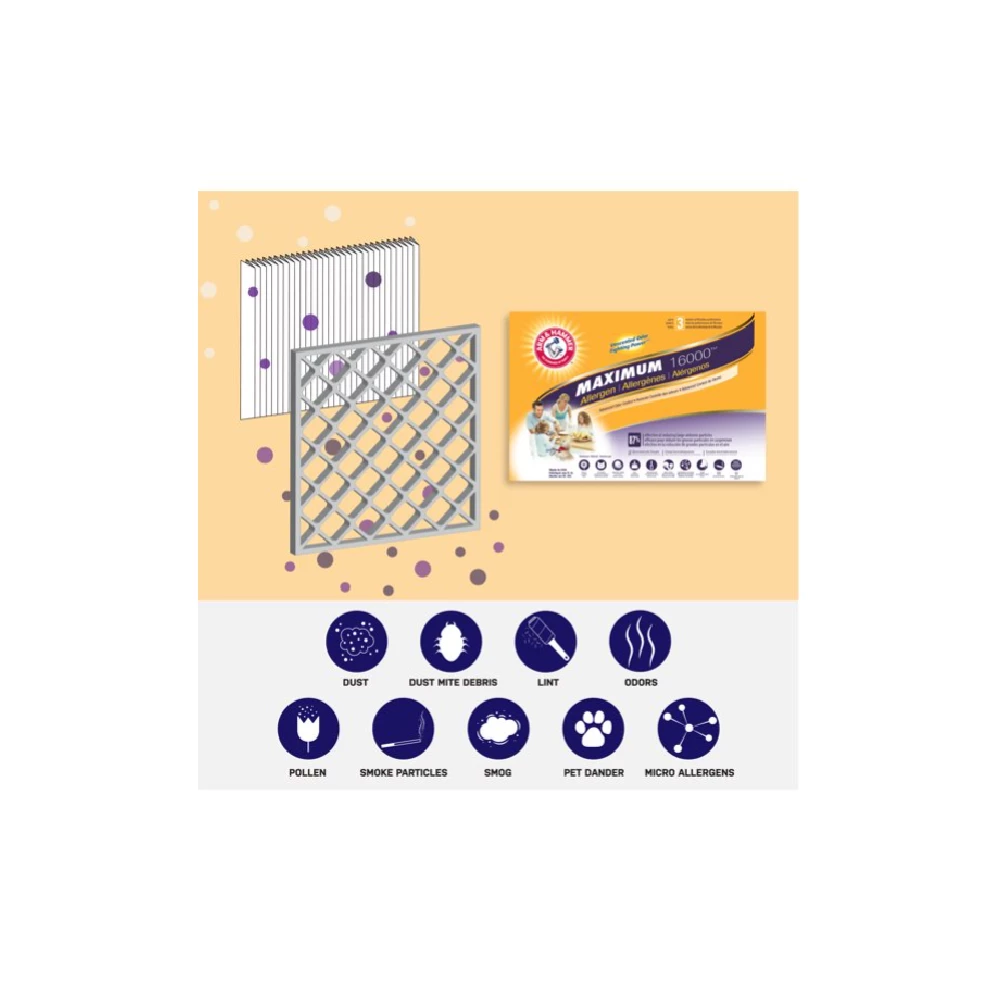 Arm & Hammer Maximum Allergen and Odor Reduction Air Filter, 20" x 20" - AF-AH2020 - Furnace Filters & Maintenance - Image 2