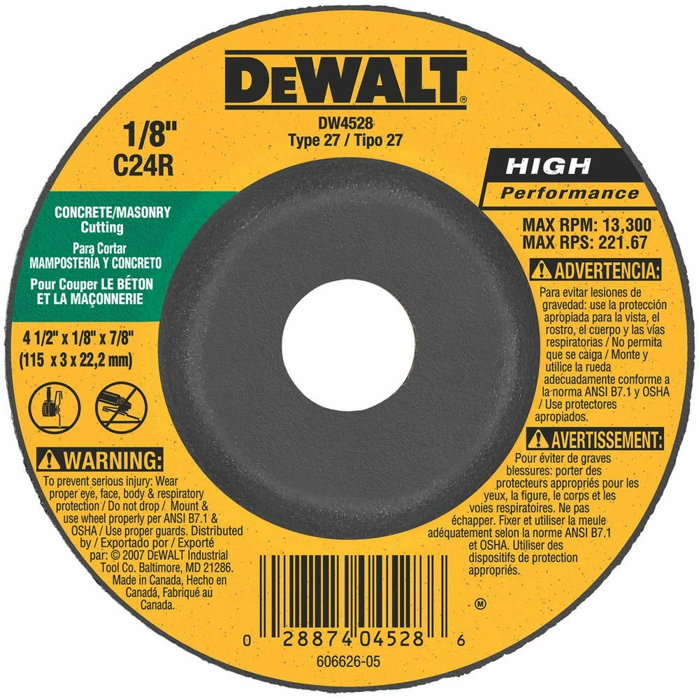 DeWalt 4 1/2" x 1/8" Masonry Cutting and Grinding Wheel DW4528 - Replacement Parts & Accessories - Image 2