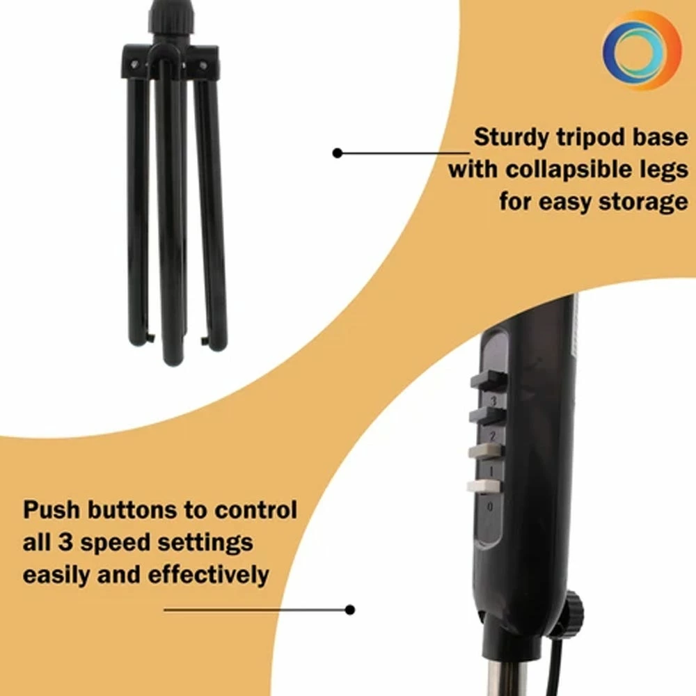 Comfort Zone Oscillating Pedestal Fan with Folding Base, 16" - CZST161BTEBK - Fans - Image 2