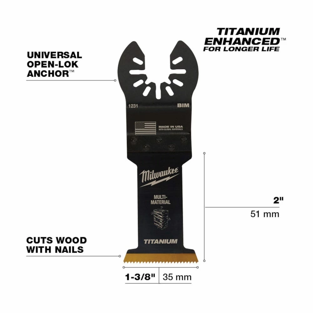 Milwaukee® Open-Lok™ 1-3/8" Titanium Enhanced Bi-Metal Multi-Material Blade, 3 Pack - 49-25-1233 - Blades & Knives - Image 5