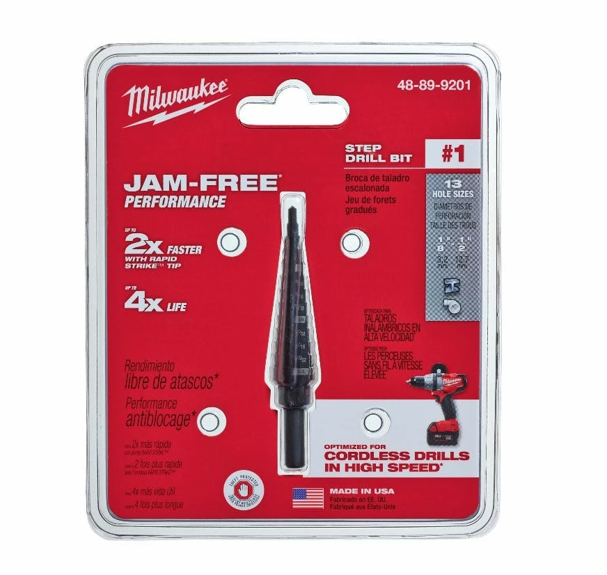 Milwaukee 1/8" - 1/2" x 1/32" #1 Black Oxide Step Drill Bit - 48-89-9201 - Drill Bits