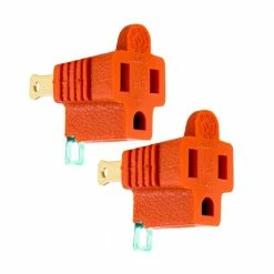 GE 1-Outlet Polarized Grounding Adapter, Orange, 2-Pack - 14404 - Extension Cords & Power Strips
