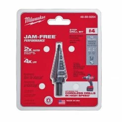 Milwaukee 3/16" - 7/8" x 1/16" #4 Black Oxide Step Drill Bit 48-89-9204 - Step Drill Bits