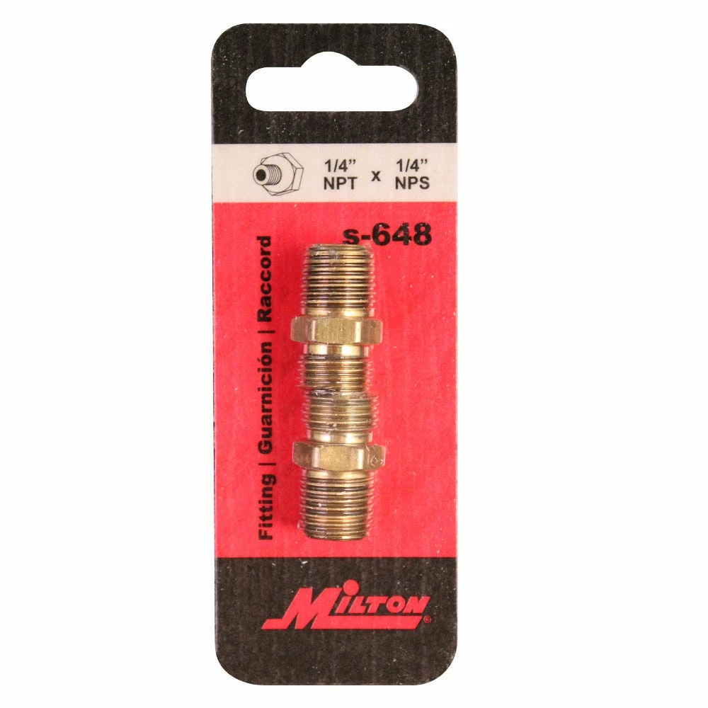 Milton 2 Pack 1/4 inch MNPT x 1/4 inch NPS Hex Nipple Hose Fittings S-648 - Miscellaneous Hardware - Image 3