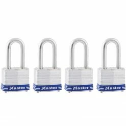 Master Lock 1-9/16" (40mm) Wide Laminated Steel Pin Tumbler Padlock with 1-1/2" (38mm) Shackle, 4 Pack - 3QLF - Reinforcement