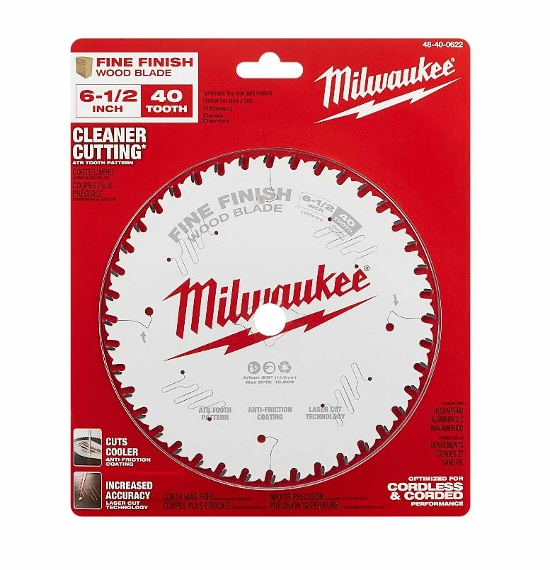 Milwaukee 6-1/2 Inch 40T Fine Finish Circular Saw Blade 48-40-0622 - Circular Saw Blades
