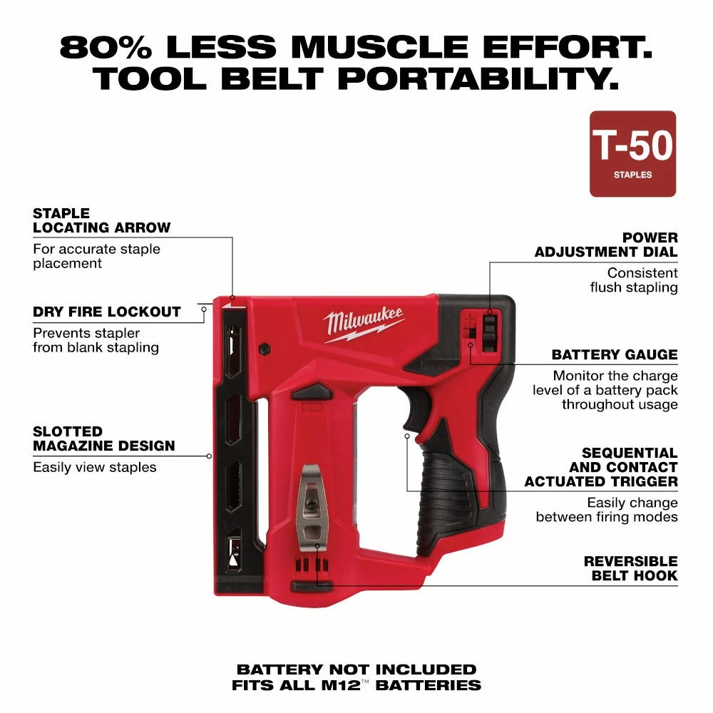 Milwaukee M12 12-Volt Lithium-Ion Cordless 3/8" Crown Stapler - 2447-20 - Hammers & Striking Tools - Image 15