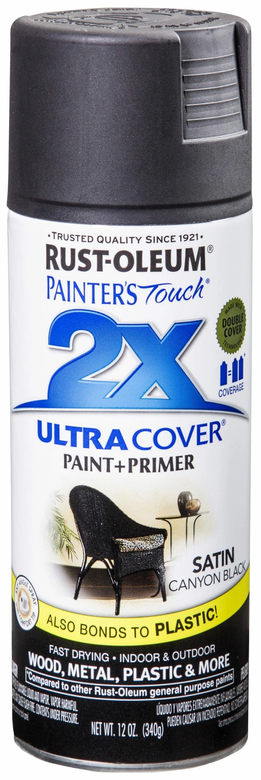 Rust-Oleum Painter's Touch 2 x Ultra Cover Paint and Primer Satin Canyon Black - 249844 - Paint, Primer & Stain