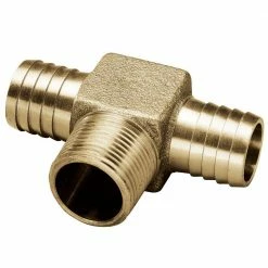 Water Source 1" Barbed x 3/4" Male NPT x 1" Barbed Brass Hydrant Tee, No Lead - HT175NL - Brass Fittings