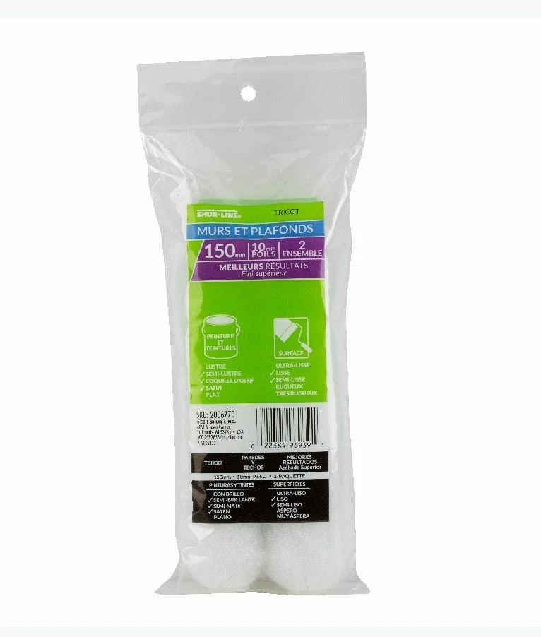 Shur-Line 6 Inch Best P+P Knit Roller Covers 3/8 Inch Nap 2/Pk - 2006770 - Brushes