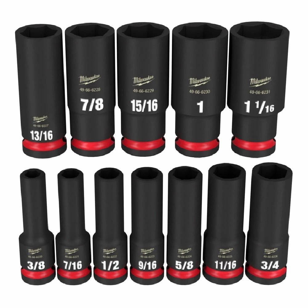 Milwaukee Shockwave™ Impact Duty™ 1/2" Drive SAE Deep 6 Point Socket Set, 12-Piece Set - 49-66-7011 - Sockets & Socket Sets