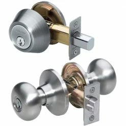 Master Lock Biscuit Style Knob Entry Door Lock with Single Cylinder Deadbolt Combo Pack Satin Nickel - BCCO0615 - Door Hardware