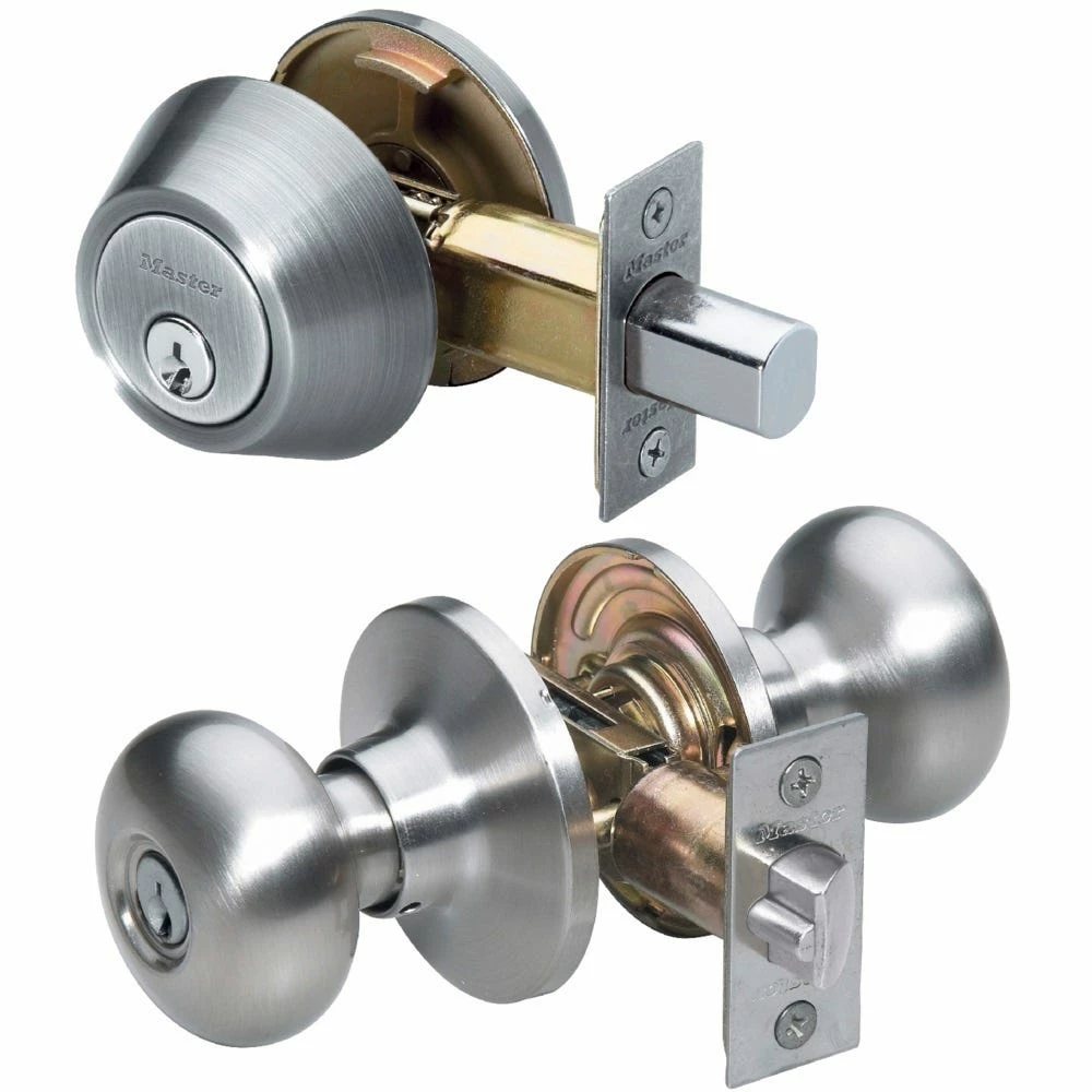 Master Lock Biscuit Style Knob Entry Door Lock with Single Cylinder Deadbolt Combo Pack Satin Nickel - BCCO0615 - Door Hardware