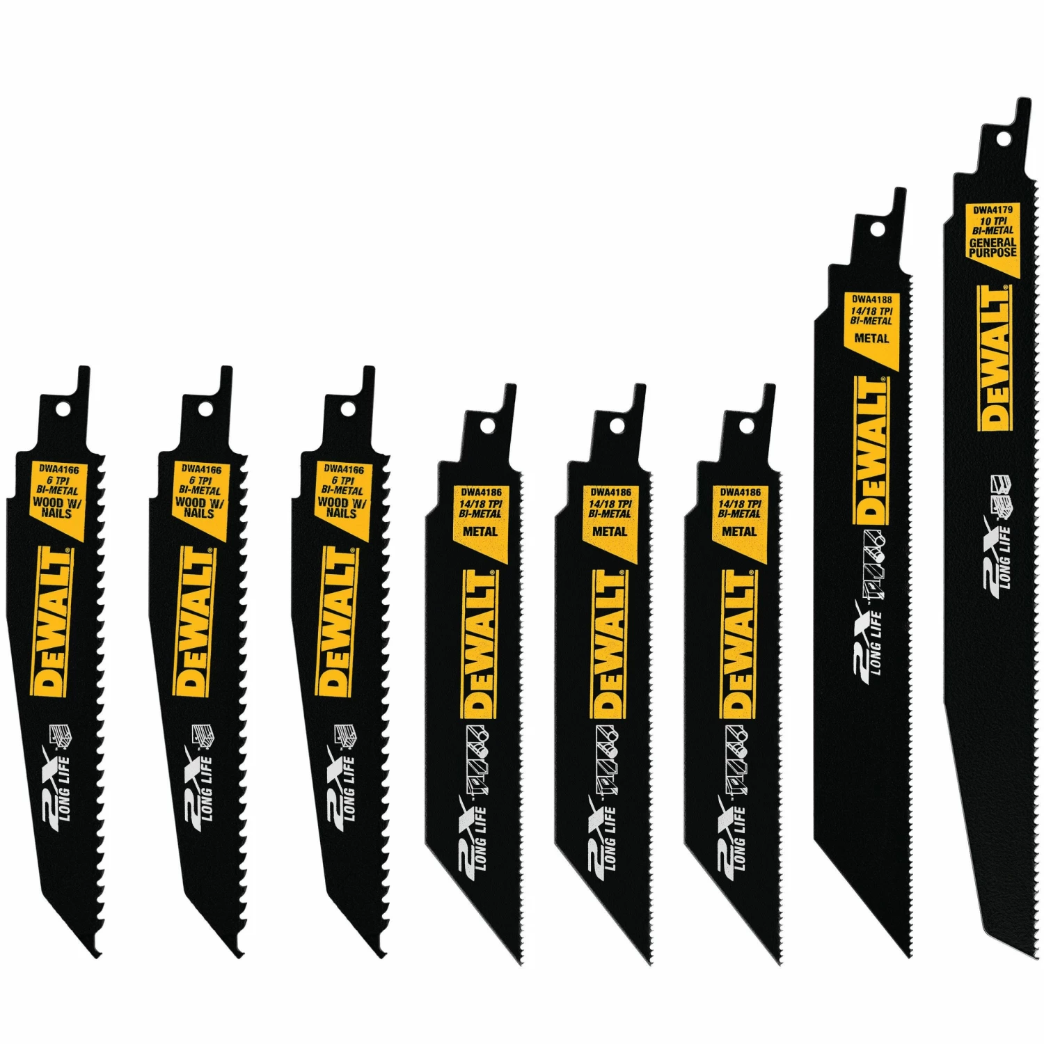 DeWalt 8 Piece 2X Recipercating Saw Blade Set DWA4101 - Replacement Parts & Accessories