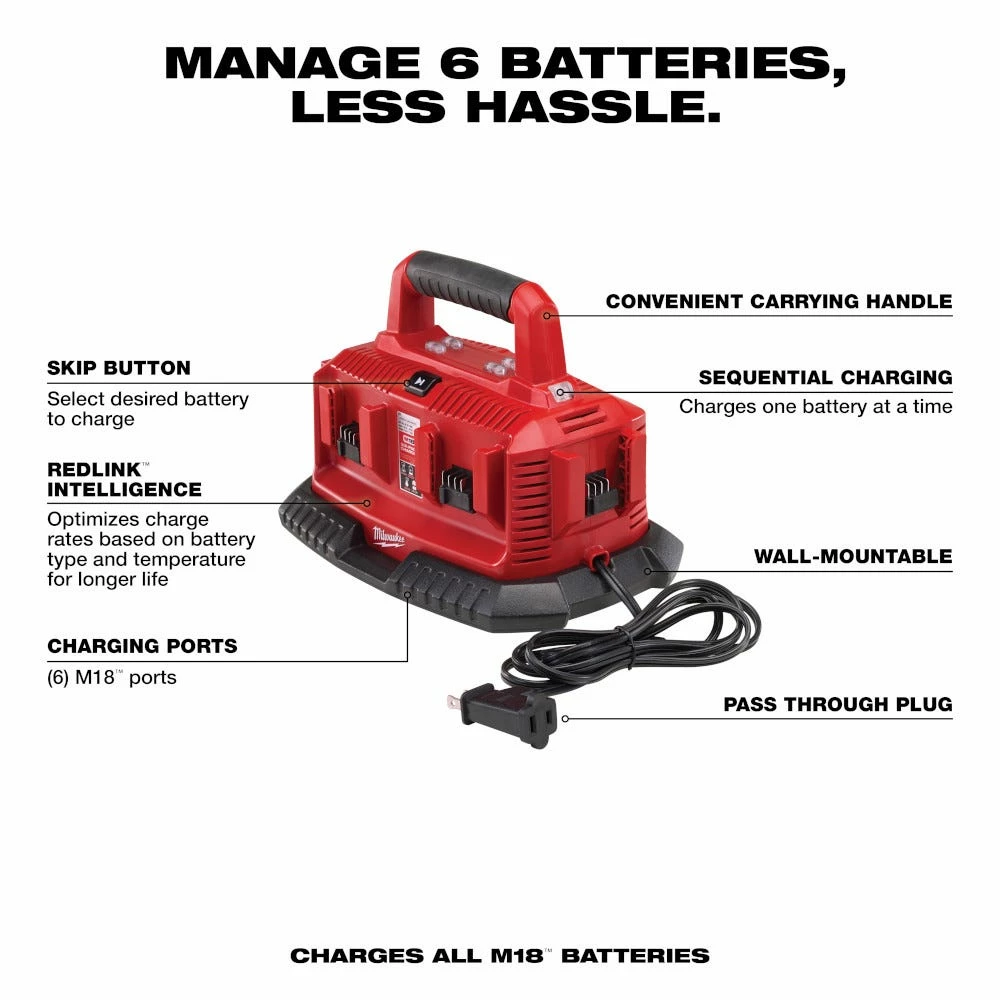 Milwaukee M18 18-Volt Lithium-Ion 6-Port Sequential Battery Charger - 48-59-1806 - Batteries & Chargers - Image 9