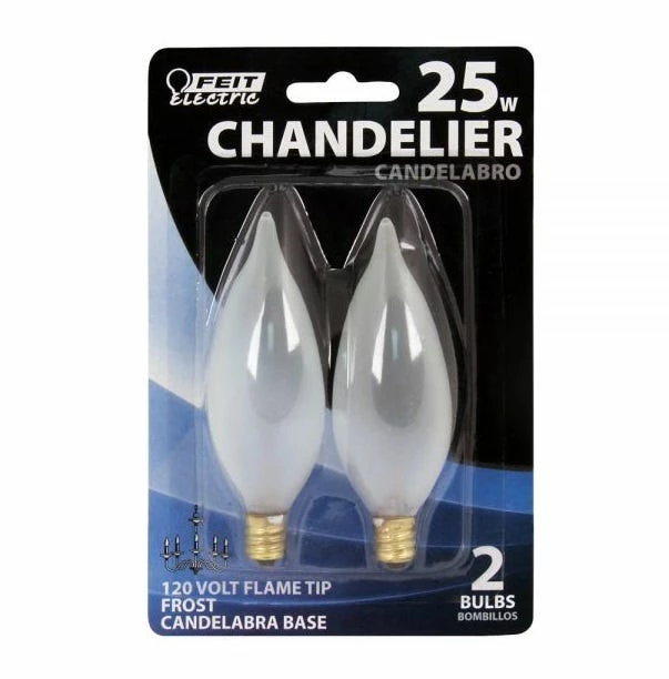 FEIT ELECTRIC 25 Watt Soft White Frost Flame Tip Dimmable Incandescent Light Bulb 2 Pack - BP25CFF - Bulbs - Image 2