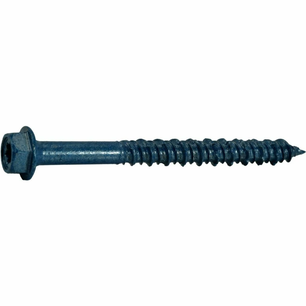 Midwest Fastener 1/4" x 2-3/4" Blue Ruspert Coated TorqueMaster Hex Head Masonry Screws - 12266 - Bolts - Image 2