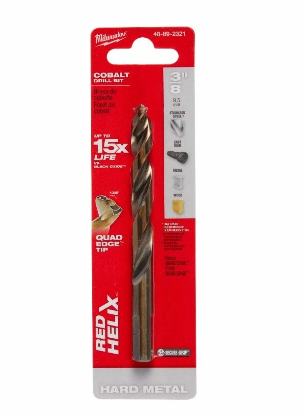 Milwaukee 3/8" Cobalt Red Helix Drill Bit - 48-89-2321 - Drill Bits