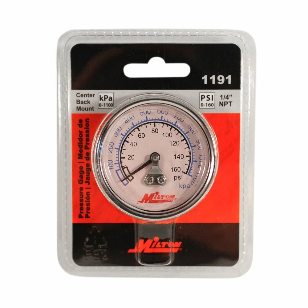 Milton 1/4 inch NPT Mini High Pressure Gage 0 160 PSI Center Back Mount 1191 - Measuring Tools - Image 3