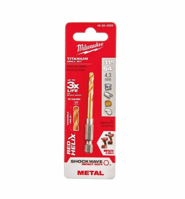 Milwaukee Shockwave 11/64" Titanium Drill Bit - 48-89-4608 - Drill Bits