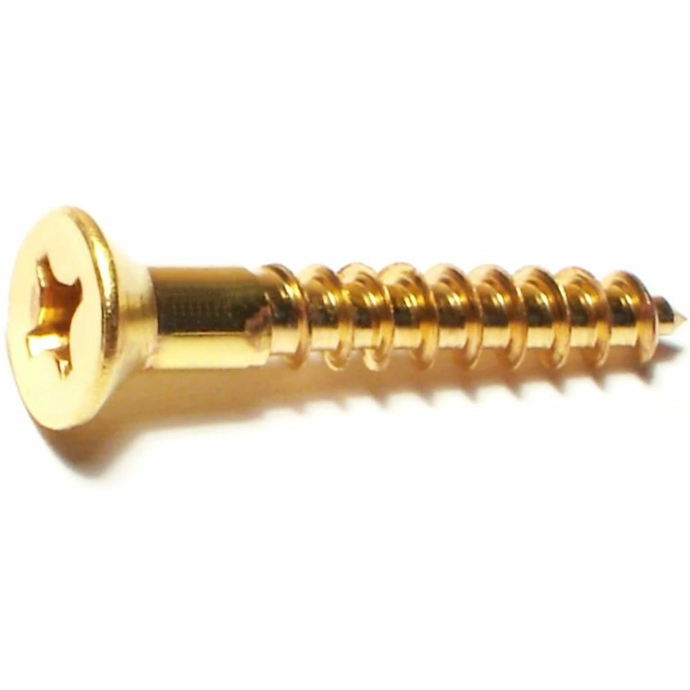 Midwest Fastener #10 x 1-1/4" Brass Phillips Flat Head Wood Screws - 21196 - Bolts - Image 2