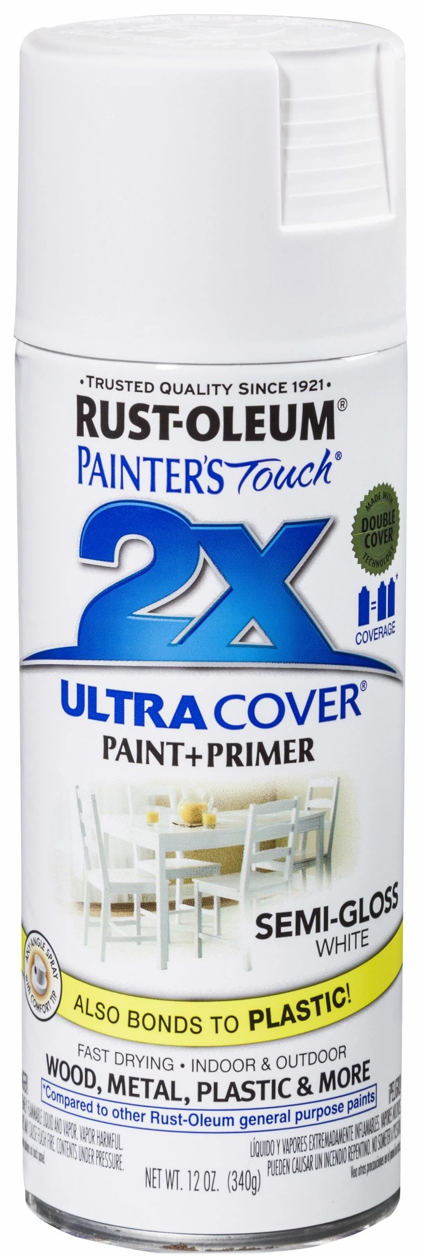 Rust-Oleum Painter's Touch 2 x Ultra Cover Paint and Primer White Semi Gloss Spray - 249060 - Spray Paint