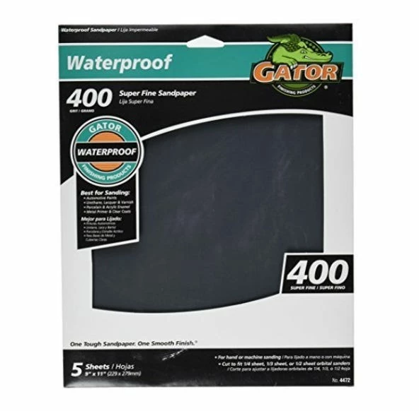 Gator Ali Industries 9 Inch x 11 Inch 400 Grit Super Fine Waterproof Sandpaper 5 Pack - 4472 - Image 2