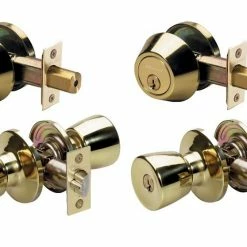 Master Lock Tulip Style Knob Entry Door Lock with Single Cylinder Deadbolt Combo Pack Polished Brass 2 Pack - TUCO0603T - Door Hardware