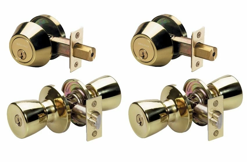 Master Lock Tulip Style Knob Entry Door Lock with Single Cylinder Deadbolt Combo Pack Polished Brass 2 Pack - TUCO0603T - Door Hardware