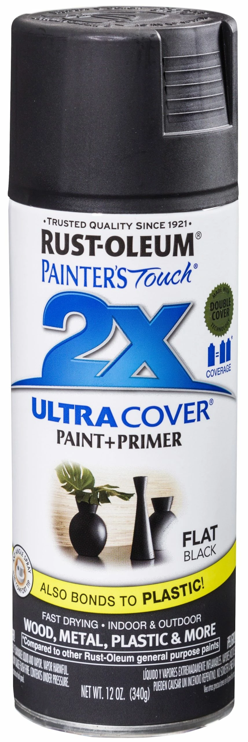 Rust-Oleum Painter's Touch 2 x Ultra Cover Paint and Primer Flat Black Spray - 249127 - Spray Paint