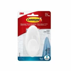 Command™ Large Towel Hook with Water-Resistant Strips Clear Frosted BATH17-ES - Miscellaneous Hardware
