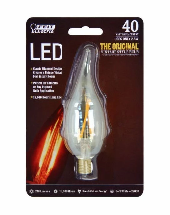 FEIT ELECTRIC 40 Watt Equivalent Clear Soft White Flame Tip Dimmable Led Original Vintage Light Bulb - BPCFT/LED - Bulbs - Image 2