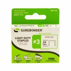 SUREBONDER Number 3 Light Duty 3/8 Inch Staples 1000 Count 55138 - Staple Guns