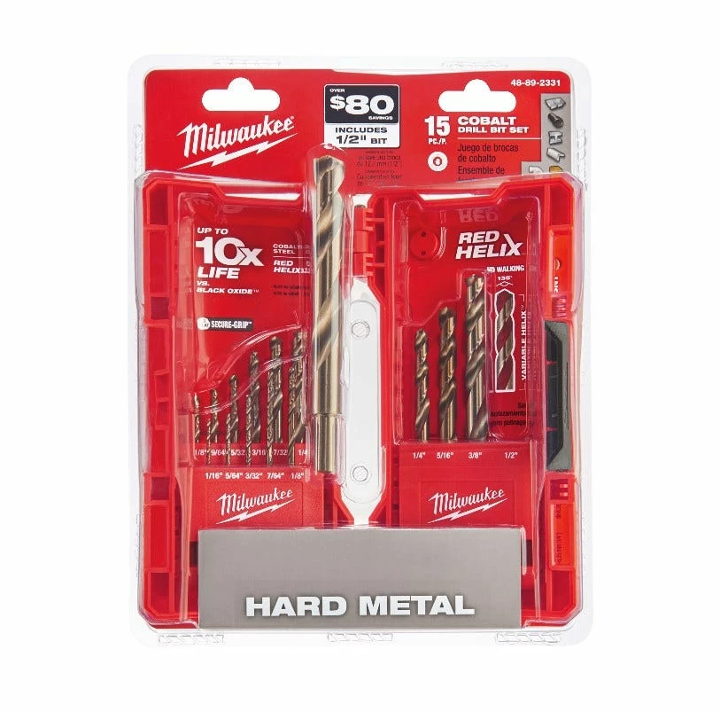 Milwaukee 15-Piece Cobalt RED HELIX Kit - 48-89-2331 - Drill Bits