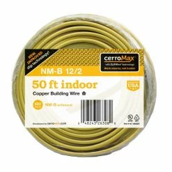 Cerrowire 12/2 Yellow, Solid CerroMax™ SLiPWire™ CU NM-B WIre with Ground, 50 ft. - 147-1602BR