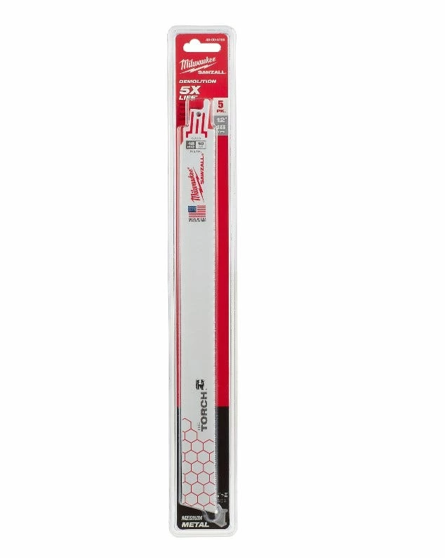 Milwaukee 12" 18 TPI The Torch Sawzall Blade, 5 Pack - 48-00-5789 - Sawzall Blades