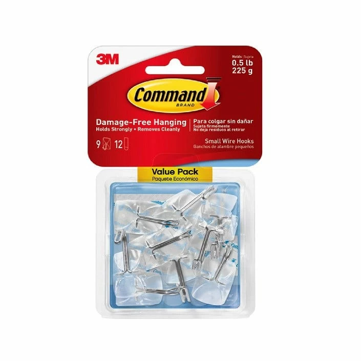 Command™ Clear Small Wire Hooks, 9 small wire hooks, 12 small clear strips 17067CLR-9ES - Miscellaneous Hardware