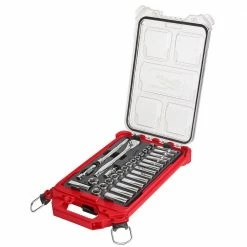 Milwaukee 3/8” Drive Metric Ratchet & Socket Set with Packout Low-Profile Compact Organizer, 32 Piece Set - 48-22-9482 - Other Accessories