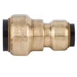 Elkhart Products Tectite 3/4 in x 1/2 Inch Push-Fit x Push-Fit Brass Coupling with Stop Lead Free - 10155458 - General Plumbing Hardware
