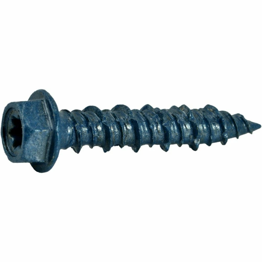 Midwest Fastener 1/4" x 1-1/4" Blue Ruspert Coated TorqueMaster Hex Head Masonry Screws - 12263 - Bolts - Image 2