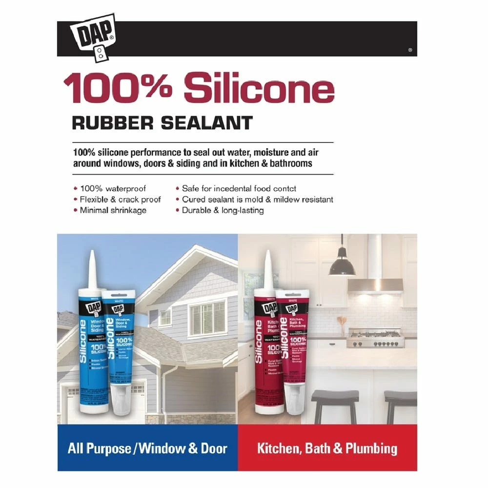 DAP 100% Silicone Rubber All-Purpose Sealant - White, 9.8 oz. - 7079808646 - Caulk & Sealants - Image 2