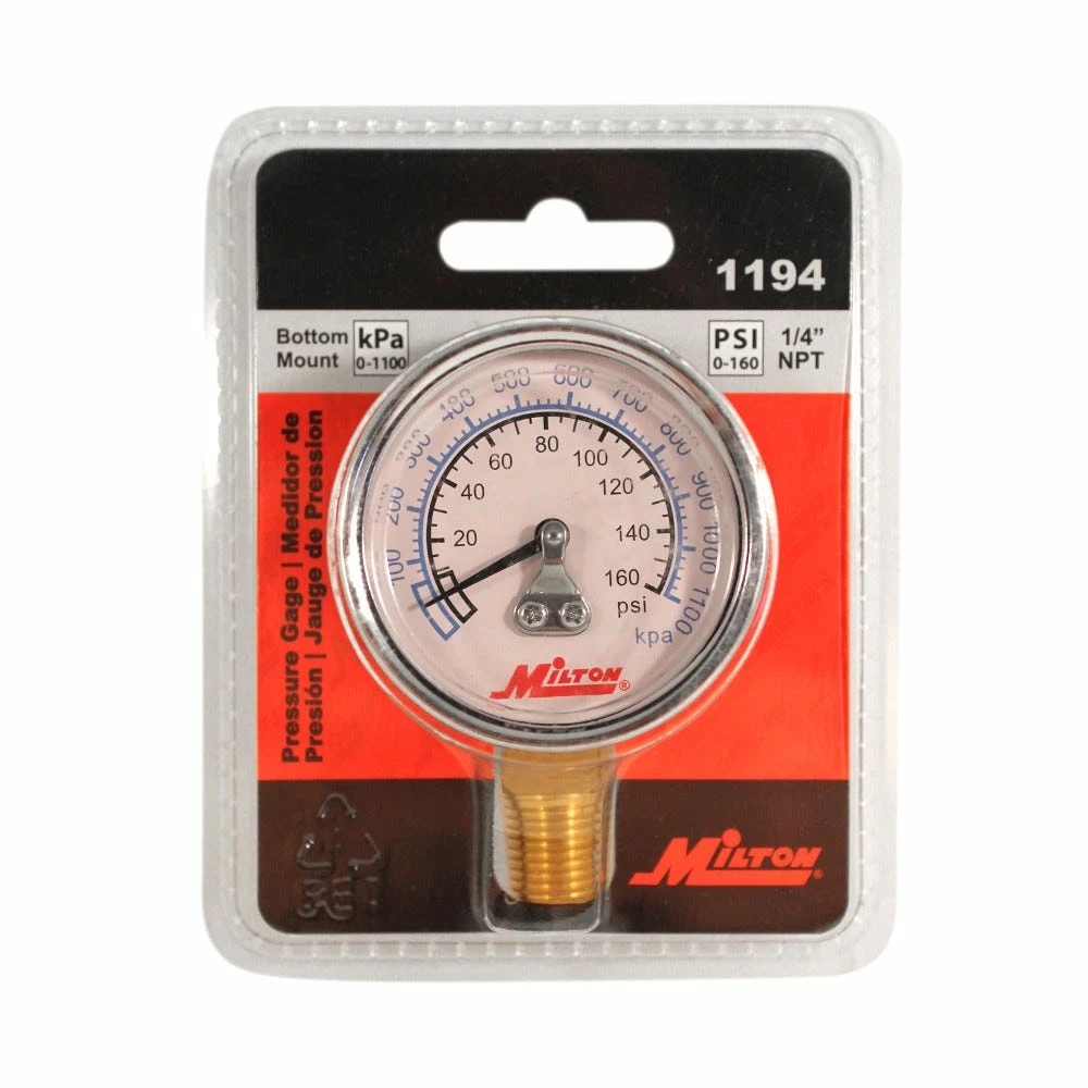 Milton 1/4 inch NPT Pressure Gauge 0-160 PSI 1194 - Measuring Tools - Image 3