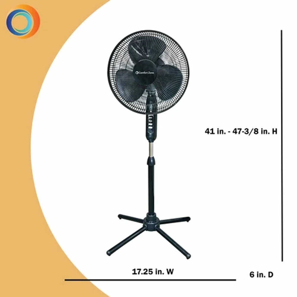 Comfort Zone Oscillating Pedestal Fan with Folding Base, 16" - CZST161BTEBK - Fans - Image 3