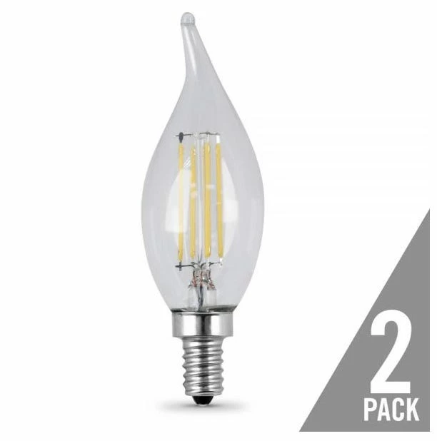 FEIT ELECTRIC 60W Equivalent Soft White Flame Tip Clear Dimmable Led Enhance Glass Filament Light Bulb 2-Pack - BPCFC60927CAFIL/2/RP - Bulbs - Image 4