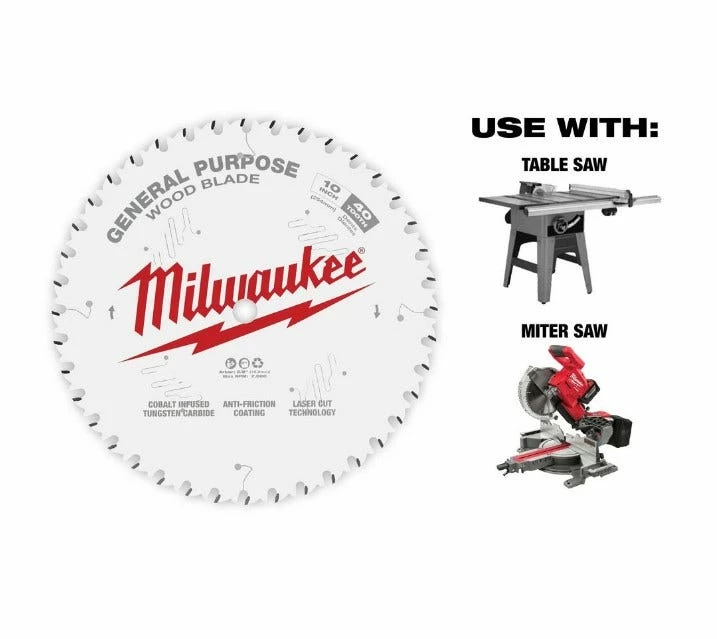 Milwaukee 10 Inch 40T General Purpose Circular Saw Blade 48-40-1024 - Circular Saw Blades - Image 2