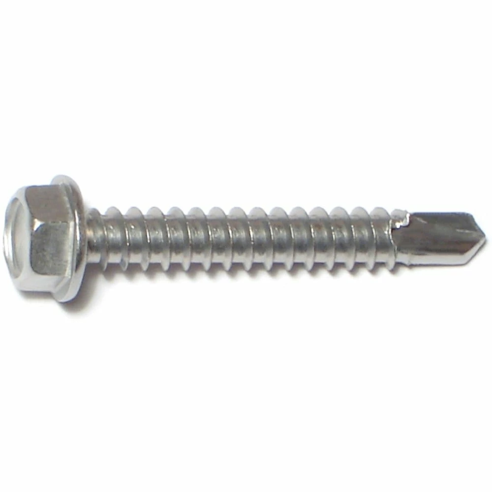 Midwest Fastener #12-14 x 1-1/2" 410 Stainless Hex Washer Head Self-Drilling Screws - 11846 - Bolts - Image 2