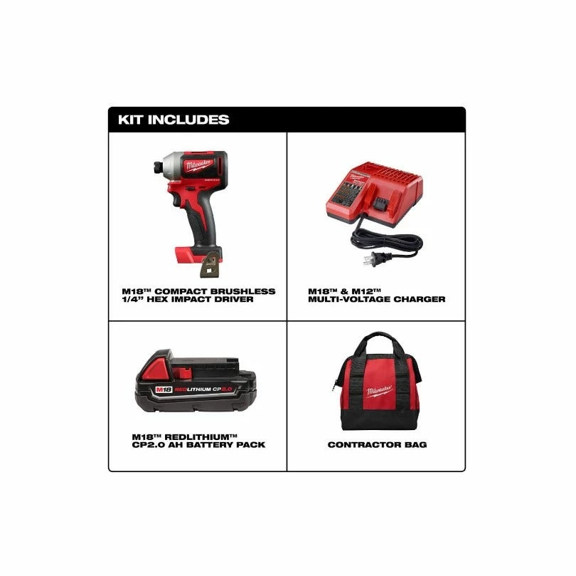 Milwaukee M18 18-Volt Lithium-Ion Cordless 1/4" Hex Impact Driver Kit with 3.0 AH Battery, Charger & Tool Bag - 2850-21P - Other - Image 2