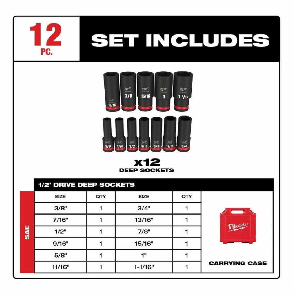 Milwaukee Shockwave™ Impact Duty™ 1/2" Drive SAE Deep 6 Point Socket Set, 12-Piece Set - 49-66-7011 - Sockets & Socket Sets - Image 7