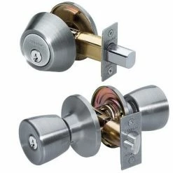 Master Lock Tulip Style Knob Entry Door Lock with Single Cylinder Deadbolt Combo Pack Satin Nickel - TUCO615 - Door Hardware