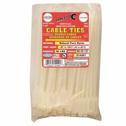 Tool City Natural 7.6" 50 lb. Tensile Vertical Light Duty Cable Ties, 100 Piece - 14491 - Fasteners, Clamps & Vices